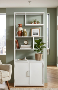 Modern <b>White</b> Iron <b>Bookcase</b> Storage Cabinet Display Shelving Unit Partition Rack for Living Room Office - Product Image 1