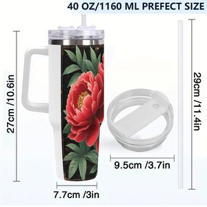 Gobelet isotherme en acier inoxydable 40oz avec motif pivoine rouge pour usage quotidien - Product Image 4