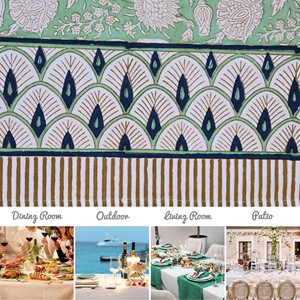 Nappe de table en coton Sanganeri imprimée au bloc, faite à la main, motif floral indien, écologique, anti-poussière, pour la maison moderne - Product Image 2