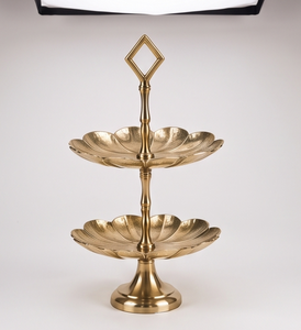 Modern Gold Metal 2 Tier <b>Cake</b> Stand Luxury Scalloped Edge Dessert Display Tray Pedestal Diamond Handle Cupcake Holder Party - Product Image 3