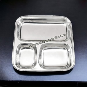 Plateaux Thali en acier inoxydable à 3 compartiments pour la restauration, les mariages et les événements – Durables et compatibles lave-vaisselle - Product Image 4
