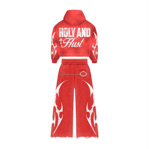 Conjunto de Chándal Personalizado con Logotipo y Pedrería para Hombre, Chándal con Estampado Puff, Felpa Gruesa de 400 g/m², Chándal Desgastado - Product Image 3