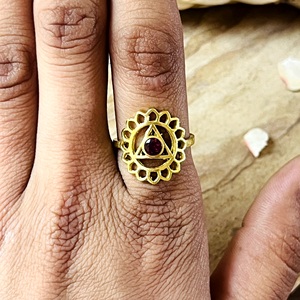 Market Favorite Boho Chakra Garnet <b>Ring</b> Ethnic Brass <b>Rings</b> for Women 18k Gold Plated Floral Lotus <b>Statement</b> Wholesale/OEM/ODM - Product Image 6