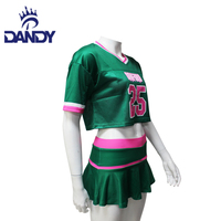 Haut court de cheerleading en maille vert rose SANFORD 25, jupe plissée, uniforme de cheerleading, logo personnalisé, numéro, tenue d'entraînement pour équipe féminine