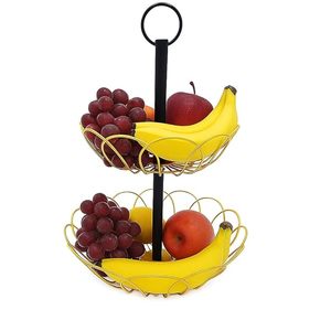 Handmade Artistic Metal Fruit <b>Basket</b> Two Tier For Kitchen Counter Display And Modern Home Interior Decoration Purpose - Product Image 1