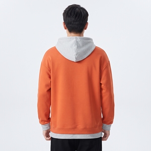 Men's <b>Orange</b> Layered Fleece Oversized Hooded Sweatshirt Two-Tone Pullover <b>Hoodie</b> Pocket Ribbed Cuffs Casual Streetwear Style - Product Image 2