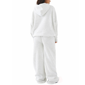 Custom Logo Solid White Fleece Hooded Women <b>Tracksuit</b> Streetwear Winter Hoodies Wholesale Loose Oversized Fleece Baggy Pants - Product Image 3