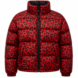 Veste matelassée unisexe Cosh International de haute qualité, imprimé léopard rouge, coupe-vent, pour l'hiver, couleur unie - Product Image 1