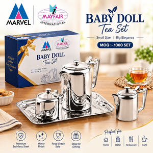 Stainless Steel Hot Beverage Serving Set for Hotels Coffee Pot Sugar Container Creamer Tray Quality Metal PC Peart <b>Tea</b> Set - Product Image 3