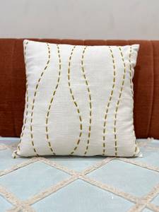 Premium Quality Hand-Stitched Cotton <b>Cushion</b> <b>Cover</b> with Elegant Mustard Details - Product Image 1