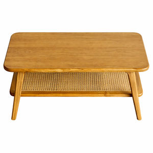 Mesa de Centro de Madera Duradera y Ecológica de Estilo Moderno de Mediados de Siglo con Estante de Almacenamiento de Ratán, Madera Sólida para Sala de Estar, Proyecto Hotelero - Product Image 4