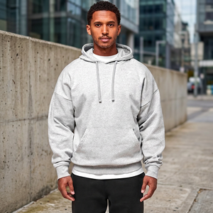 Sudadera con Capucha para Hombre, Color Gris Claro, Manga Raglán, Estilo Casual, con Bolsillo Tipo Canguro - Product Image 6
