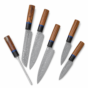 6 Piece Damascus Kitchen <b>Knife</b> <b>Set</b> with Sharpener Wooden Handle Professional Chef <b>Knife</b> Collection OEM ODM Manufacturer - Product Image 5