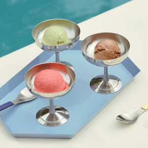 Bol à glace élégant en acier inoxydable avec cuillère, plat à dessert en métal, ustensiles de cuisine - Product Image 6