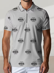 Men's Summer Short-Sleeved Shirt Printed 100% Cotton Jersey Anti-Wrinkle Zipper Front Logo Pocket Casual 180g Thin Style - Product Image 3