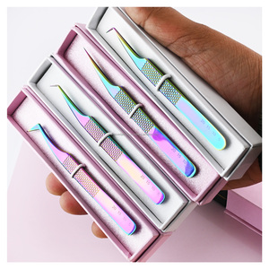 แหนบต่อขนตาแบบมืออาชีพชุดปลายไฟเบอร์ชุดต่อขนตาแหนบต่อกระจุกที่มีความแม่นยำสูง - Product Image 1