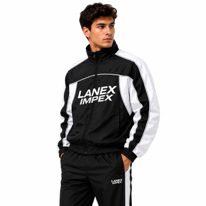 Custom Men's Track Jacket Black White Contrast Panel Full Zip Sports Windbreaker Lightweight Training Running Jacket OEM ODM - Product Image 1