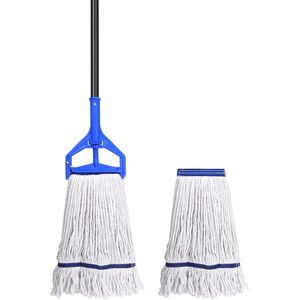 Loop End String Heavy Duty Commercial 59-Inch Cotton Wet <b>Mop</b> <b>Floor</b> 2 Extra <b>Mop</b> Heads Replacement Industrial <b>Mops</b> - Product Image 1