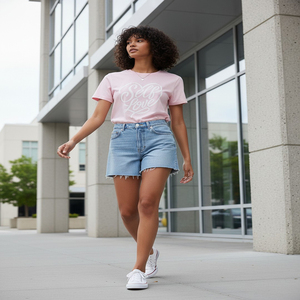 T-shirts pour femmes en coton 100% - Couleur rose clair - Imprimé - Col rond - Manches courtes - Coupe classique - T-shirts pour femmes - Product Image 6