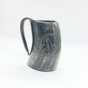 Natural Buffalo Horn Mug Handmade Drinking Horn <b>Cup</b> with Wooden Stand for Gift, Home Decor & Collectors - Product Image 1