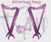 Harpe à leviers de grande taille à 36 cordes avec étui et clé de réglage, style vintage élégant, motif floral, instruments de musique, harpes