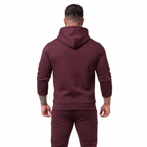 Sweat-shirt à capuche bordeaux pour homme, avec cordon de serrage, poche kangourou, coupe classique, décontracté, uni - Product Image 4