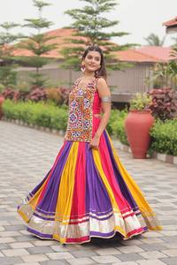 NAVRATRI SPECIAL LAHENGA & CHOLI PURE COTTON HEAVY GAMATHI WORK & REAL <b>MIRROR</b> WORK SUIT - Product Image 5