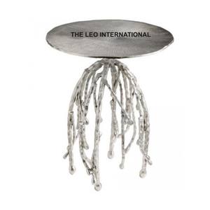 Mesa Auxiliar de Aluminio Plateado con Diseño de Medusa, Mueble Moderno de Lujo para Sala de Estar - Product Image 1
