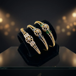 Luxury Brass Imitation Rhodium Plated CZ Cuff <b>Bangle</b> <b>Bracelet</b> Dubai Indian Style Emerald Blue Gemstone Hexagon Classic Women - Product Image 1