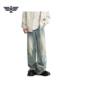 Jeans de Mezclilla para Hombre, Corte Holgado, Pierna Recta, Lavado a la Piedra, Peso Medio, Color Sólido, Estilo Urbano, Casual, Hip Hop, 100% Algodón, Lavable - Product Image 1