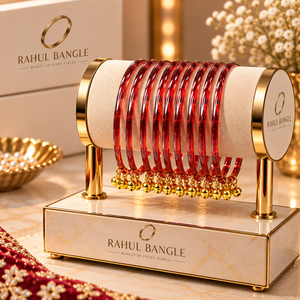 Bracelets en verre goutte de pluie rouge royal du Cachemire, plaqués or, avec breloques Ghungroo, bijoux indiens de mariée pour femmes, vente en gros, pour fêtes - Product Image 1