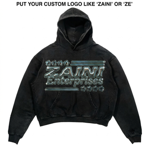 Sweat à capuche pour homme en molleton épais 420 GSM en coton et polyester, noir délavé, broderie chenille, logo personnalisé OEM ODM - Product Image 1