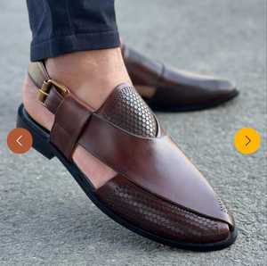 Men Genuine Leather Open Toe <b>Slides</b> Breathable Casual Summer Sandals <b>Slip</b>-On Brown Midsole Rubber Outsole - Product Image 2