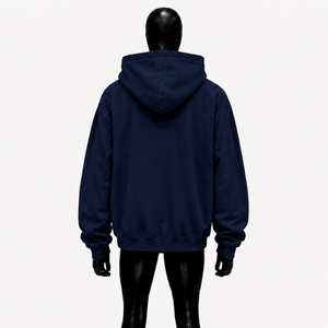Sudadera con capucha azul marino extragrande con cremallera y logo de signo de dólar, diseño gráfico personalizado, estilo urbano, unisex, informal, a la moda. - Product Image 2