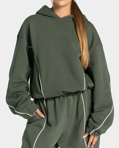 Ensemble de survêtement en molleton oversize pour femmes, sweat-shirt à capuche uni décontracté et pantalon de jogging, ensemble deux pièces - Product Image 5