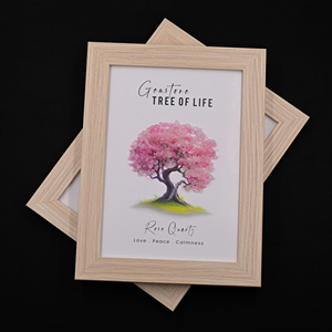 Cadre mural en bois Arbre de Vie avec pierres de quartz rose, œuvre d'art en cristal faite à la main par l'usine de gemmes de Jaipur - Product Image 3