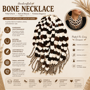 Collier ethnique fait main multi-brins en os naturel, style tribal bohème, accessoires ethniques, vert sarcelle et noir, 30g - Product Image 6