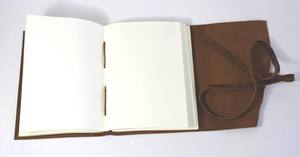 Vintage White Cotton Blank Leather Journal Unique Handmade Hardcover Notebook with Strap Daily Dairy Thread Sewing - Product Image 3