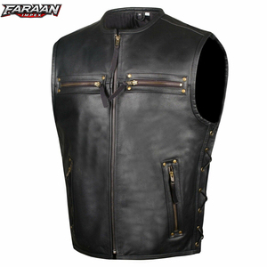<b>Men's</b> High Quality Summer Season Motorcycle <b>Leather</b> <b>Vest</b> Windproof Waterproof Breathable Perforated Street Biker's <b>Vest</b> - Product Image 1