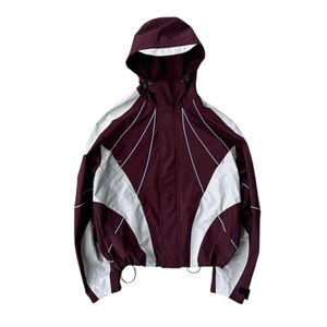 Ensemble 2 pièces streetwear oversize à capuche patchwork style hip-hop, coupe-vent, veste en nylon imperméable, prix de gros abordable - Product Image 4