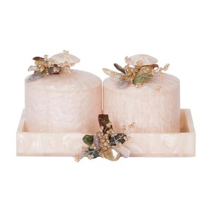 Direct Factory Resin Storage Jars With Tray <b>Set</b> Cylinder Containers For Wedding Dry Fruits Jewelry Vanity Decorative Gold Accent - Product Image 2