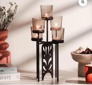 Black <b>Iron</b> Candle Stand with <b>5</b> Smoke Glass Holders Decorative Home Accent Piece - Product Image 3