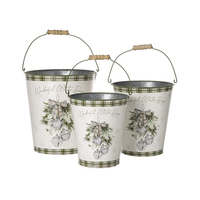 Joyeux Noël - Ensemble de 3 pots en métal rouge et vert - Contenants décoratifs rustiques galvanisés pour une utilisation intérieure