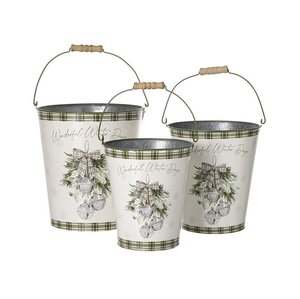 Joyeux Noël - Ensemble de 3 pots en métal rouge et vert - Contenants décoratifs rustiques galvanisés pour une utilisation intérieure - Product Image 6