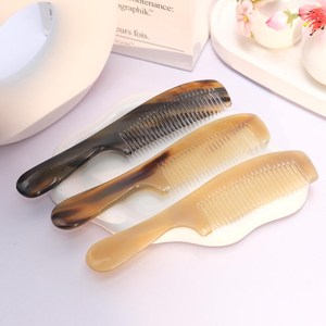 Handmade Personalized Natural Buffalo Horn Handle Comb Anti Static Hair Comb Handmade <b>Detangling</b> Comb Long Handle Hair <b>Brush</b>. - Product Image 1
