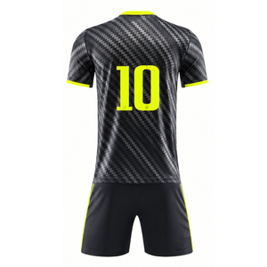 High Quality Carbon Fiber Pattern Soccer uniform Set High-Vis Neon Yellow Sublimated Football Uniform - Product Image 2