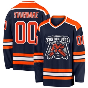 Wholesale Best Selling <b>Top</b> Quality Direct Industry Custom <b>Navy</b> Orange-White Hockey Jersey - Product Image 1