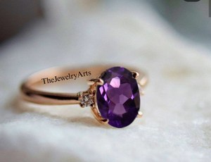 Anillo de Plata de Ley 925 con Gema de Amatista Morada Ovalada Engastada en Puntas para Mujer, Joyería de Piedra de Nacimiento de Febrero, Anillo de Aniversario - Product Image 5