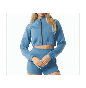 Sudadera Corta de Algodón para Mujer con Capucha, Logotipo Personalizado, Transpirable, con Cremallera, Tallas Grandes, Diseño OEM, Material de Seda, Top Ventas - Product Image 1