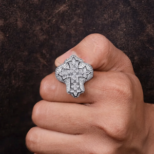 Bague en moissanite VVS taille ronde, plaquée rhodium, style Iced Out, taille baguette, hip-hop, en argent sterling 925, avec croix - Product Image 5